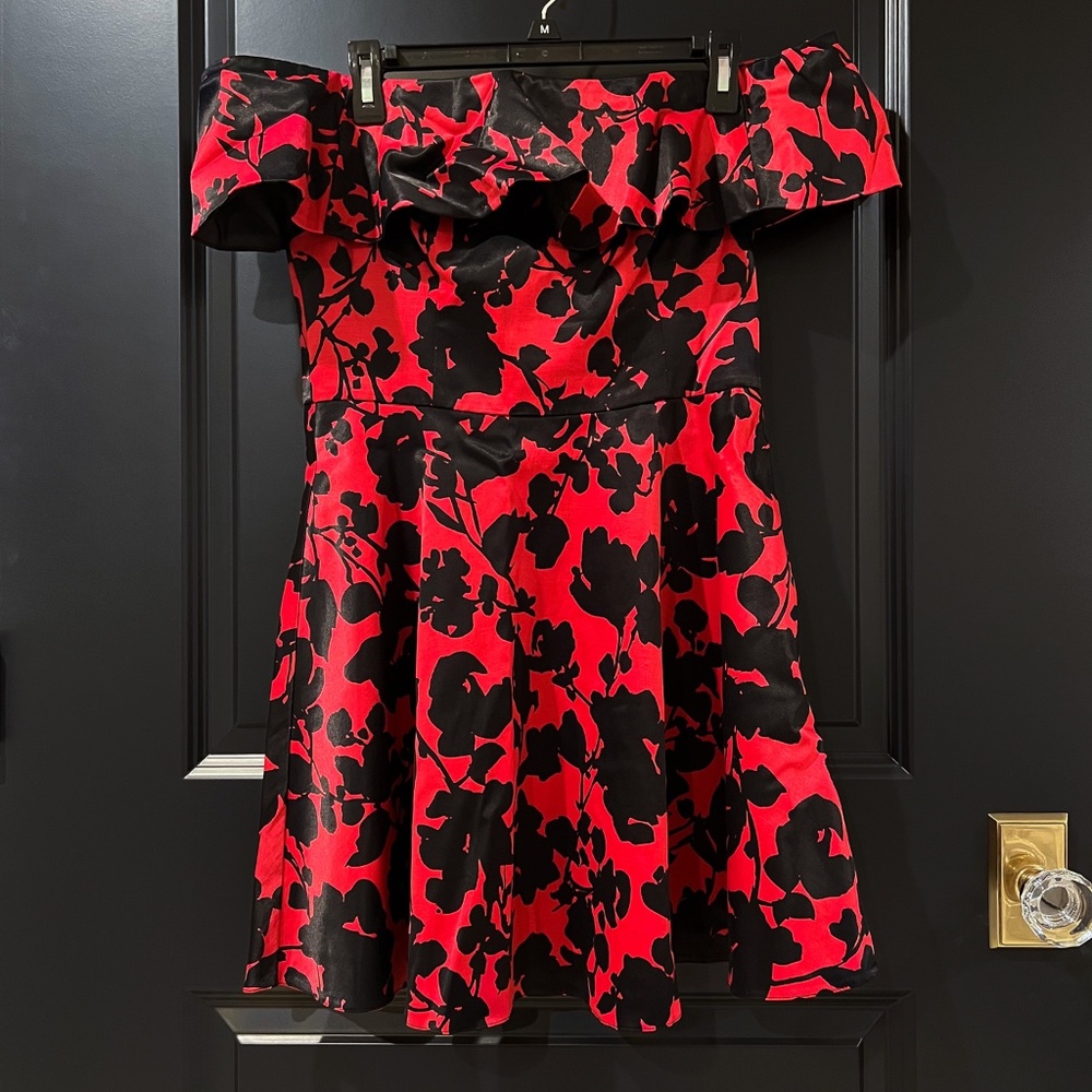 Floral Satin Off-The-Shoulder Mini Dress